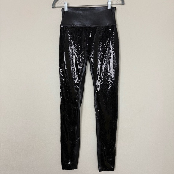 SPANX Sequined Faux-Leather Black Leggings Size Small - Picture 5 of 15